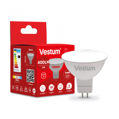 Світлодіодна лампа Vestum MR16 5W 4100K 220V GU5.3 1-VS-1503